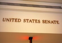 United States Senate sign on wall