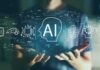 Person holding virtual icons related to artificial intelligence