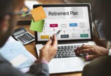 People discussing retirement plan on laptop screen