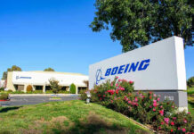 Boeing office building with signage and landscaping