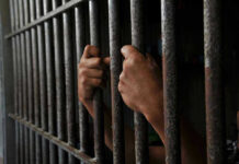 Hands gripping jail cell bars