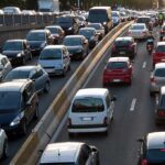 Traffic jam on a multi-lane highway