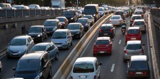 Traffic jam on a multi-lane highway