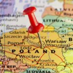 A map of Poland with a red pushpin marking the location