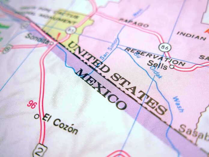 Close-up of a map showing the United States and Mexico border
