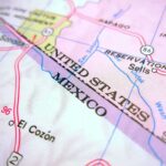 Close up of a map showing the United States and Mexico border