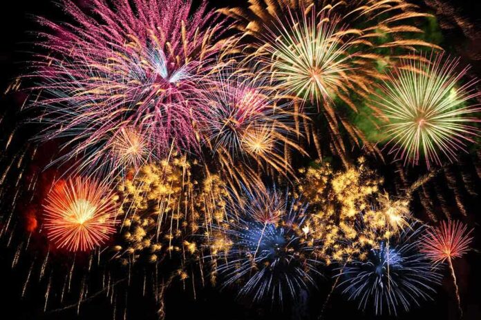 Colorful fireworks exploding in the night sky