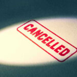 800 Hangings CANCELED — Trump Changes Course Red Cancelled stamp under a spotlight.