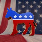 Senator Ignites Democratic Civil War After EPIC Rant A donkey symbol representing the Democratic Party in front of an American flag background