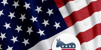 Dem Candidate ATTACKED During Campaign Rally! American flag with a Democratic Party donkey symbol