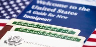 DOJ Launches Massive Citizenship Purge A guide for new immigrants alongside permanent resident cards and an American flag