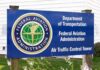 Sign for the Federal Aviation Administration at an air traffic control tower