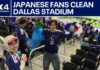Japanese fans clean trash at Dallas Stadium