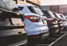 Row of parked SUVs in a lot