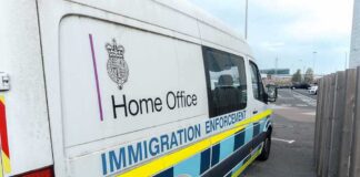 Immigration enforcement van parked on a street