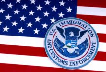 NFL Star Snatched By ICE – DEPORTED! U.S. immigration and customs enforcement seal on American flag