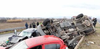 GOP Senator’s Ad Campaign Sparks Outrage Overturned truck and damaged cars after highway crash