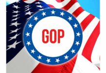 Convicted Sex Offender Leads Prayer at GOP Senate Candidate’s Rally GOP emblem over American flag