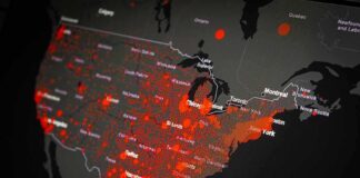 United States map with red data points and clusters
