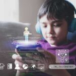 Middle-Schoolers Seeking Out AI Friends Instead of Human Ones Boy with headphones using a smartphone with holographic chatbot icons