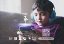 Middle-Schoolers Seeking Out AI Friends Instead of Human Ones Boy with headphones using a smartphone with holographic chatbot icons