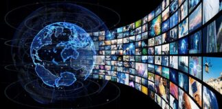 Deadly Trump Pills Flooding the Streets Digital globe with curved wall of multimedia screens