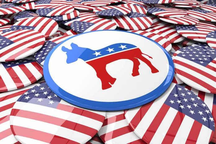 shutterstock_402776938 Democratic donkey symbol on a campaign button