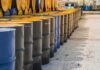 Saudis Reveals Oil Levels Are ‘SCARILY THIN’ Rows of industrial metal barrels with yellow lids