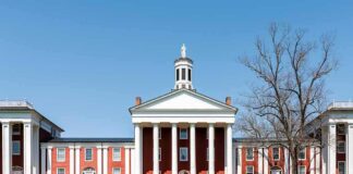 Language Police Hit U.S Universities Neoclassical red-brick college building with white columns and cupola