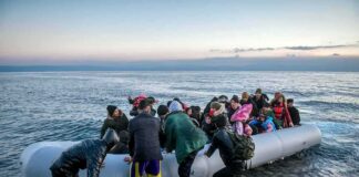 Sharks Devour Capsized Migrants Off U.S Coast People arriving in a crowded inflatable boat at a rocky shore