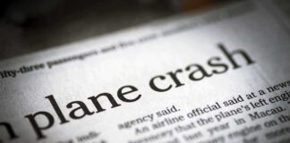 Newspaper headline about a plane crash